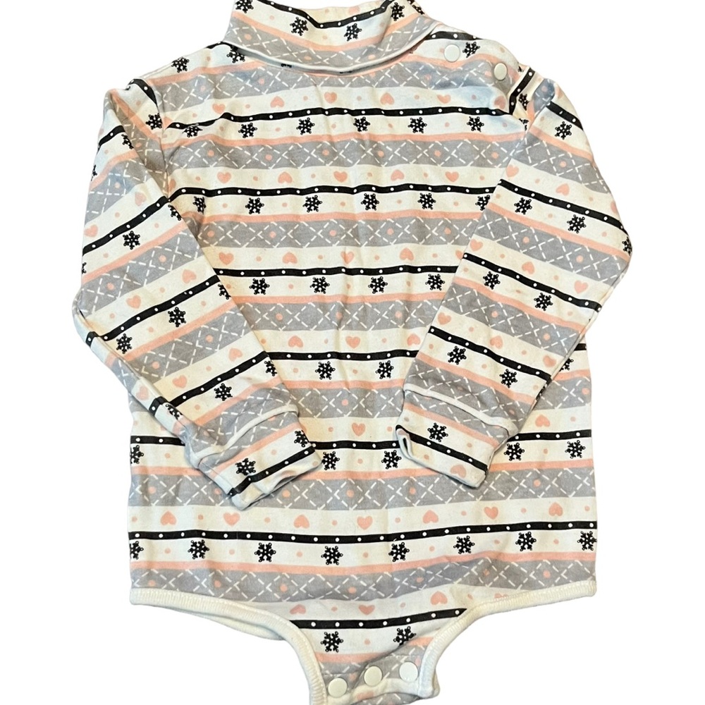 Vintage Cozy Striped 24 Mo. Kids Bodysuit snowflake print turtleneck
